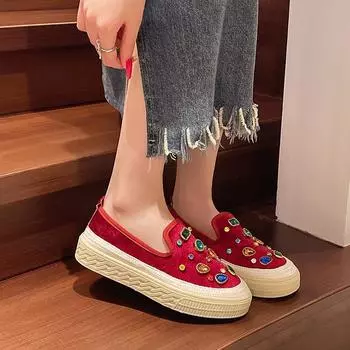 Лоферы женские на плоской подошве весна 2025 новые на толстой подошве модные дышащие ленивые однопедальные универсальные повседневные одинарные туфли женские 40