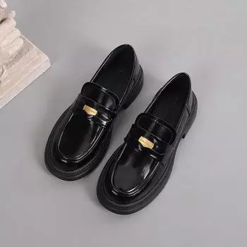 Лоферы женские однопедальные черные кожаные туфли британские ретро туфли женские большие размеры 41-43 35 чёрный
