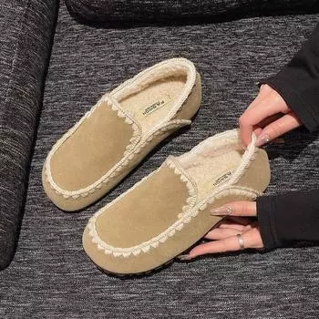 Лоферы женские осень-зима новые мягкие теплые хлопковые туфли удобные ретро туфли на плоской подошве с мехом балетки смешанные цвета повседневные туфли без застежек 35