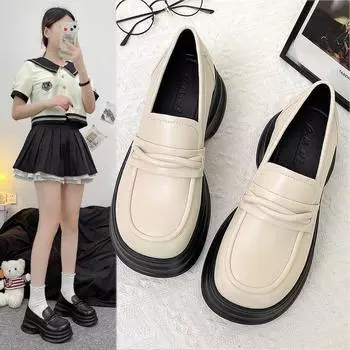 Лоферы женские туфли на толстой подошве весенне-летние туфли-лодочки A Footstroke британский стиль женские туфли Мэри Джейн 35 чёрный