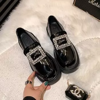 Лоферы женские туфли весна 2024 новые на толстой подошве толстый каблук черные туфли с одной педалью jk туфли Мэри Джейн одинарные туфли маленькие кожаные туфли 35