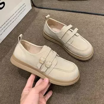 Лоферы женские весна 2025 новый британский стиль мягкая подошва универсальные маленькие кожаные туфли в стиле ретро на плоской подошве одинарные туфли прилив 35 хаки