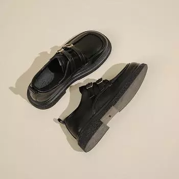 Лоферы женские весна и осень черные французские туфли на платформе одинарные британские универсальные маленькие кожаные туфли популярны с одной педалью 35 коричневый