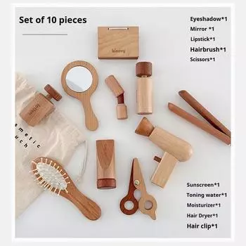 Log Children s Play House Little Girl Makeup Hairdressing Simulation Comb Hair Dryer Model Dressing Toy Set