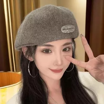 Logo Beret Women s Autumn and Winter Big Head Circumference All-Matching Make Your Face Look Smaller Fashion Painter Cap Reverse Wear Advance Hats Shallow coffee (round mark) One size