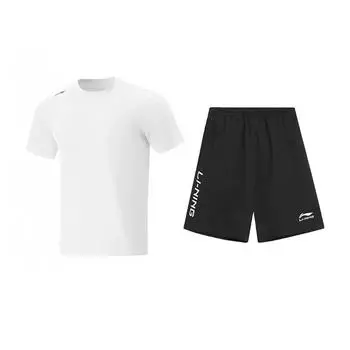 Логотип Li Ning Удобный Быстросохнущий Дышащий Круглый вырез Простой Универсальный Повседневный Спортивный костюм Унисекс Спортивная одежда ATSV597-1+YKSV149-1 S