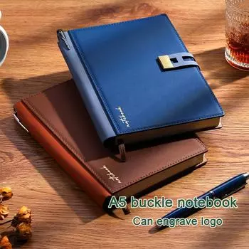 (Логотип можно выгравировать) Блокнот А5 с утолщенной пряжкой, подарочной коробкой, блокнотом, записной книжкой для деловых встреч, студенческим дневником, журналом путешествий, предметным блокнотом A5 серый