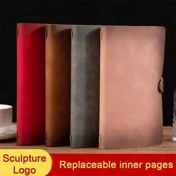 (Логотип можно выгравировать) Блокнот А6 с кожаным ремешком, небольшой дорожный блокнот, гроссбух, дневник путешествий студента, памятка A6 розовый