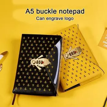 (Логотип можно выгравировать) Кожаный блокнот А5 с паролем, студенческая книга паролей, дневник, блокнот, книга записей деловых встреч с пряжкой, ручная книга A5 жёлтый