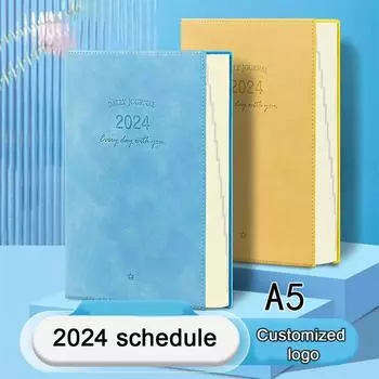 (Логотип можно выгравировать) Расписание дел на 2024 год, ежедневное планирование для студентов, план-книжка, записная книжка, блокнот, тетрадь, 180 листов, 360 страниц A5 серый