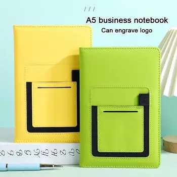 (Логотип можно выгравировать) Студенческий предметный блокнот А5, тетрадь для записей деловых встреч с карманом, блокнот, ежедневник, предметный блокнот A5 зелёный