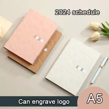 (Логотип можно выгравировать) Внутренние страницы полностью на английском языке, деловое расписание на 2024 год, студенческий 365-дневный план, план офиса, заметка, блокнот, блокнот. A5