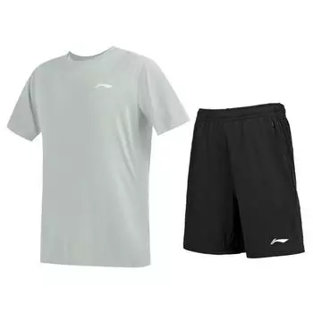Логотип серии Li Ning Football Круглый вырез Ледяной шелк Cool Dry Дышащий Костюм для бега, фитнеса, альпинизма, отдыха, спортивный костюм унисекс YATV089-2 S
