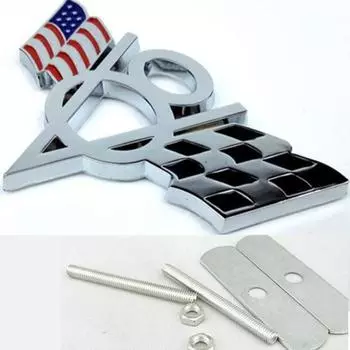 Логотип V8 3D Металлический значок передней решетки автомобиля Эмблема решетки (4,09 дюйма х 2,48 дюйма) серебряный