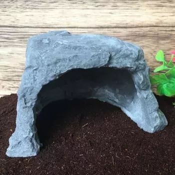 Логово черепахи из смолы Искусственное убежище для домашних животных Убежище для рептилий Укрытие Пещера для маленьких животных серый
