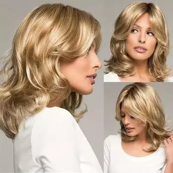 Лохматые волнистые парики для женщин, синтетические искусственные волосы, блондинка с омбре, парик с челкой, темные корни, натуральные классические парики, термостойкие золотой