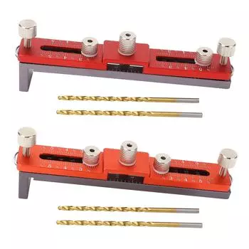 Локатор для установки дюбелей на шкафы, регулируемая высота, алюминиевый сплав, отверстие для ручки шкафа с 2 дюбелями Red Gray