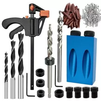 Локатор наклонных отверстий 15 градусов, локатор для углового сверления, алюминиевые сверла для деревообработки, комплект зажимов, направляющие, ручные инструменты для дерева 7 PCS