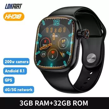 LOKMAT Android Smart Watch вращающаяся камера полный сенсорный квадратный Amoled экран Wifi Call часы-телефон 3G+32G чёрный