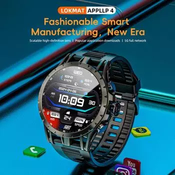 LOKMAT APPLLP 4 Android Смарт-часы-телефон с вращающейся камерой, Amoled-экраном, Wi-Fi 4G, умные часы, монитор сердечного ритма, фитнес-трекер, часы-телефон чёрный