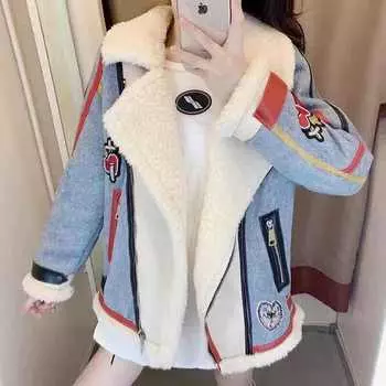 Локомотив одежда овечья шерсть куртка женская год новый зимний ретро Гонконг аромат сращивание куртка женская утолщенный ins прилив S 55 kg or less