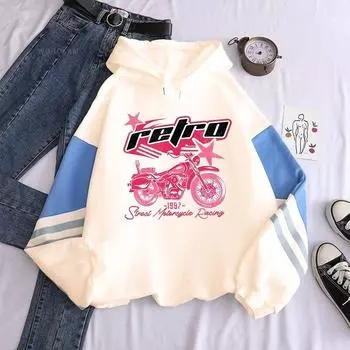 Локомотив, ретро-графический принт с капюшоном для мужчин и женщин, модные распространенные толстовки, четыре сезона, лоскутная толстовка в стиле хип-хоп, уличная одежда XS белый/чёрный
