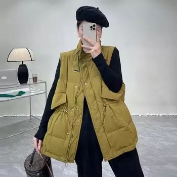 Локомотив ветровка пуховый жилет женский носить зимняя новая талия тонкая теплая куртка пуховик большой размер прилив S белый