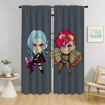 LOL League of Legends Jinx Tulle для спальни, противомоскитные шторы для гостиной, занавески для перегородки, шторы для домашнего интерьера W50xH70cmx2pcs-CL