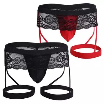 (Лолили) Мужское нижнее белье Sissy Lace Thong Enhance Pouch Bikini Briefs Брюки S
