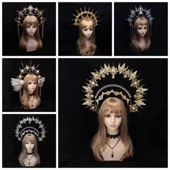 Lolita Angel Halo Sun Crown Материал Пакет Преувеличенный Подиумный Головной Убор Фото Реквизит Аксессуары