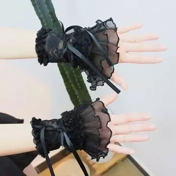 Lolita Ballet Style Strap Oversleeves Young Adult Cute Lace Oversleeves Net Anti-JK Clothes Accessories Black All yards