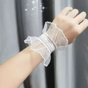Lolita Bows Wristband Oversleeve Cos Lace Lace Pure Desire Mesh Dance Raw Gloves for Performance Sweet Cool Thin A pair of white deer/2 All yards