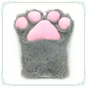 Lolita Cat s Paw Gloves Cat Ears Props Cos Cartoon Thermal Paw Performance Europe, America, Japan and South Korea Cute Stuffed Gray Cat s Claw (1) All yards