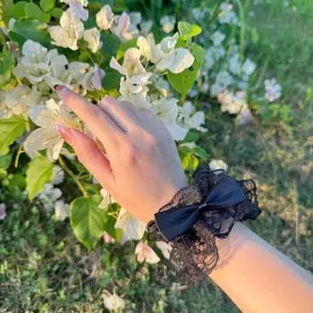 Lolita Fairy Lace Lace Bows Oversleeve Lo Niang Wrist Ornament Young Adult Photography Oversleeves Wristband Lace Bows black pair All yards