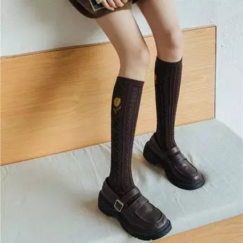 Lolita Japanese Trendy JK Jacquard Pattern Long Socks Knitting Socks Female Tulip Stockings C