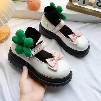 Lolita Japanese Women with Small Shoes In Spring and Autumn New Women Shoes Cute Bow Student Platform Shoes Women. 35 бежевый