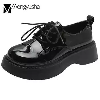 Lolita JK Маленькие кожаные туфли женские копытные туфли с широким носком повседневные женские туфли на платформе на плоской подошве высокие лоферы униформа джинсы Mary 5 бежевый