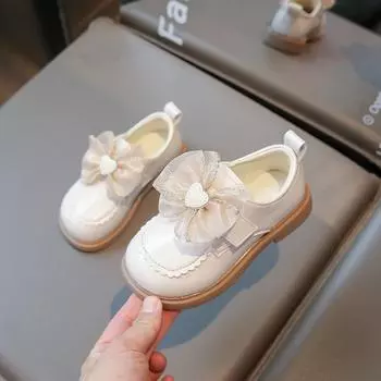 Lolita Kids Mary Jane Shoes Sweet Bowknot Girl Leather Shoe Chic Ruffled Edge Versatile Children Causal Princess Shoes Fashion 23 чёрный