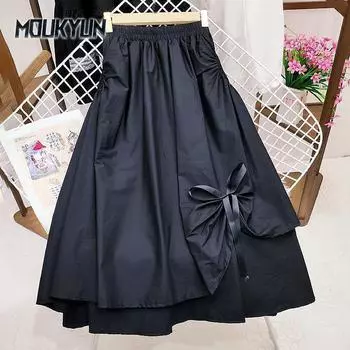 Лолита корейская версия тонкие юбки женские ложные карманы дизайн нерегулярные большие качели юбка средней длины А-силуэта юбка One Size белый