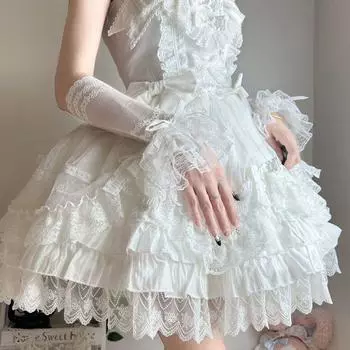 Lolita Lace Gloves Young Adult Summer Lolita White Arm Sleeve Oversleeves Sweet Cute Princess Style Oversleeves White Style One size