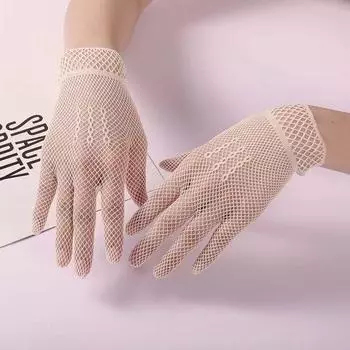 Lolita Lace Lace Gloves Sexy Hollow-out Fishnet Oversleeves Sexy Nightclub Bar Sexy Men s Dance Performance Skin color without lace One size