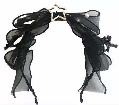 Lolita Lace Star Headband Gorgeous Frill Gothic Lolita Bowknot Cosplay Hair Ornament Hair Accessory Moe Cute Maid Cafe Women s [J s select] (Black) чёрный