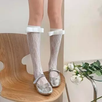 Lolita Lace Sweet Gauze JK Women Thin Socks Transparent Y2K Korean Style Socks Bow Silk Hosiery чёрный