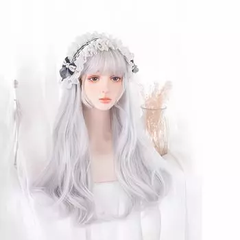 Лолита леди кудрявый длинный серебристо-белый парик серебристо-белый пушистый милый косплей с сеткой аксессуары товары термостойкий парик для фотосессии