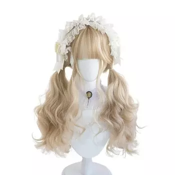 Лолита леди кудрявый длинный золотой парик Midsummer Dream Twin Tails блондинка милый косплей с сеткой аксессуары товары термостойкий парик для фотосессии