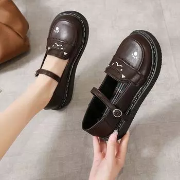 Лолита Lucky Cat Симпатичные плоские маленькие кожаные туфли Студенческая униформа Обувь для девочек Японская обувь JK 2024 Лето Новинка 35