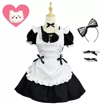 Lolita Maid Clothes Cosplay Black Pink Cute Maid Costume Bear [GoGo Elegance] (Black, L)