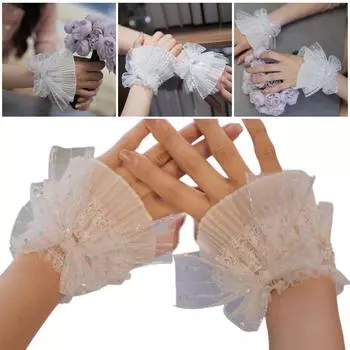 Лолита манжеты на запястье кружевной бант съемные оборки свадебные принадлежности платье невесты накладные рукава тюль расклешенные рукава