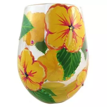 Лолита [P9236] - Бокал для вина Гибискус , желто-зеленый, ручной работы - 12,5x7 см.