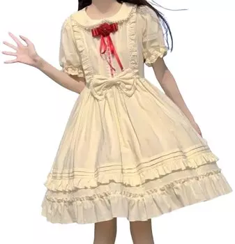 Лолита с коротким рукавом One Piece Косплей Simple Country [Lady Lazy] (Кремовый цвет) кремовый